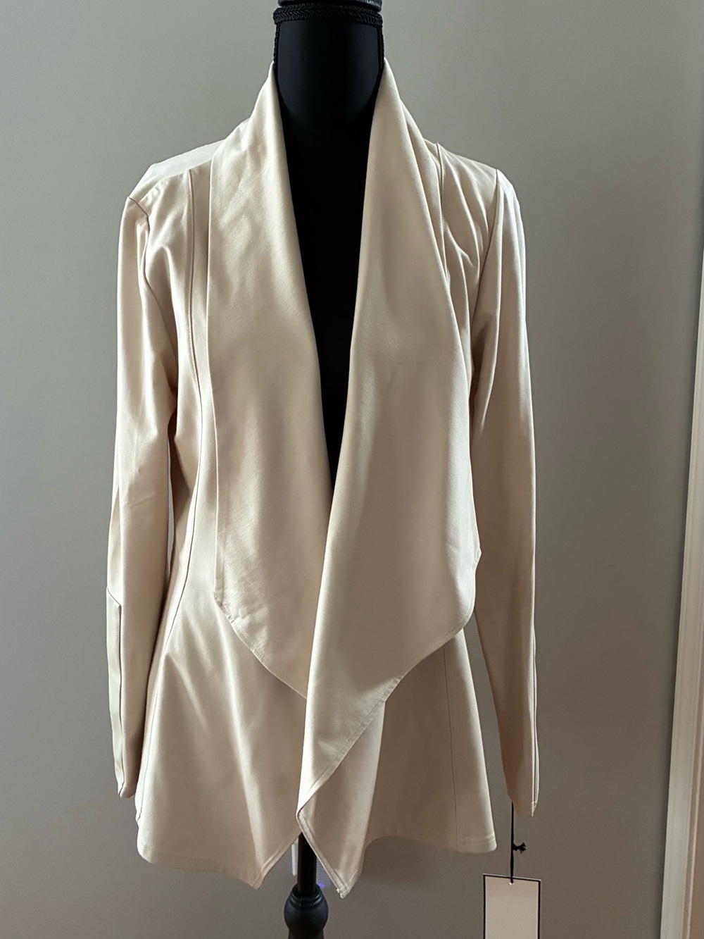 Elegant Cream Draped Open-Front Jacket